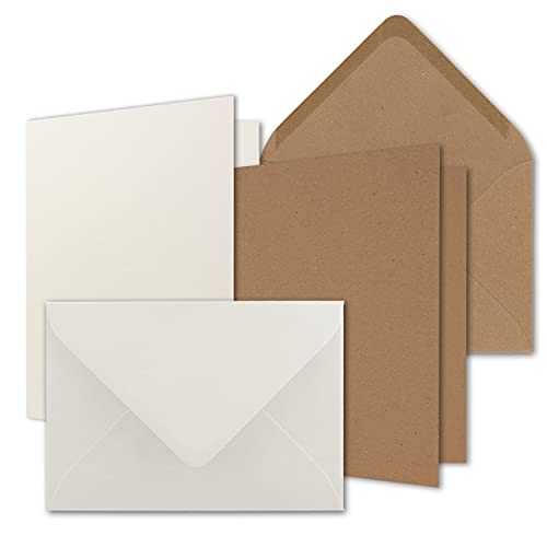 40x Karten-Set DIN B6 - Naturweiß - Kraftpapier Braun - 12 x 17 cm Faltkarten mit Umschläge - 2 Farben - Nassklebung von FarbenFroh by GUSTAV NEUSER