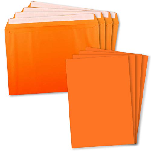 40x XXL Einzelkarten-Set in DIN A4 (21 x 29,7 cm) inkl. Umschlägen in DIN C4 - Orange - Briefumschlag mit Haftklebung - für Versand von Grußkarten, Urkunden und Gutscheinen geeignet von FarbenFroh by GUSTAV NEUSER
