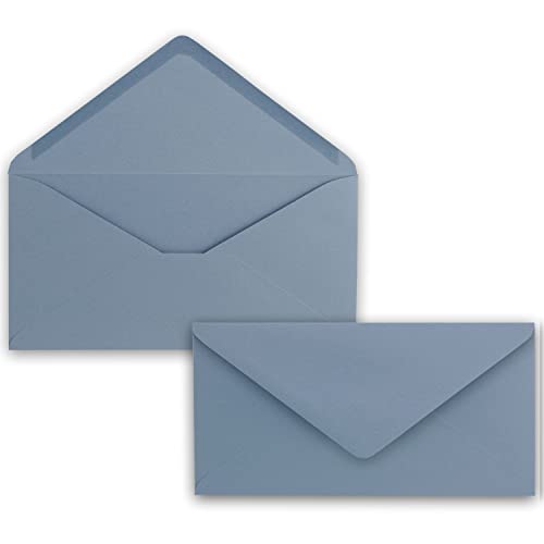 50 Brief-Umschläge Graublau (Blau) DIN Lang - 110 x 220 mm (11 x 22 cm) - Nassklebung ohne Fenster - Ideal für Einladungs-Karten - Serie FarbenFroh von FarbenFroh by GUSTAV NEUSER