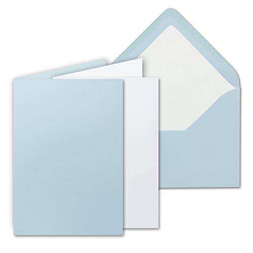 50 Sets - großes Kartenpaket, Hellblau (Blau), matt, mit 50 Faltkarten, passenden weißen Einlegeblättern & 50 gefütterten Umschlägen - DIN B6, 12 x 17 cm - 120 x 170 mm von FarbenFroh by GUSTAV NEUSER
