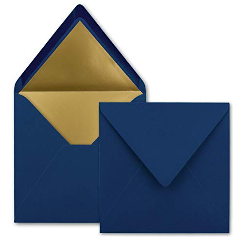500 quadratische Brief-Umschläge - 15,5 x 15,5 cm, Dunkelblau (Blau) - mit Gold-Papier gefüttert - Nassklebung - FarbenFroh by GUSTAV NEUSER von FarbenFroh by GUSTAV NEUSER