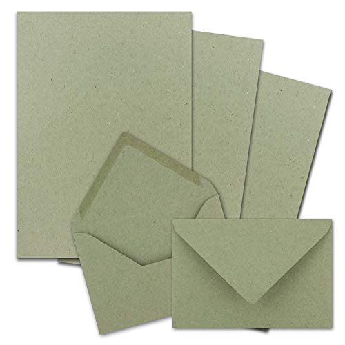 50x Briefpapier-Sets DIN A4 mit C6 Briefumschlägen, Nassklebung - Kraftpapier-Grün - Recycling-Schreibpapier mit Kuverts - FarbenFroh by GUSTAV NEUSER von FarbenFroh by GUSTAV NEUSER