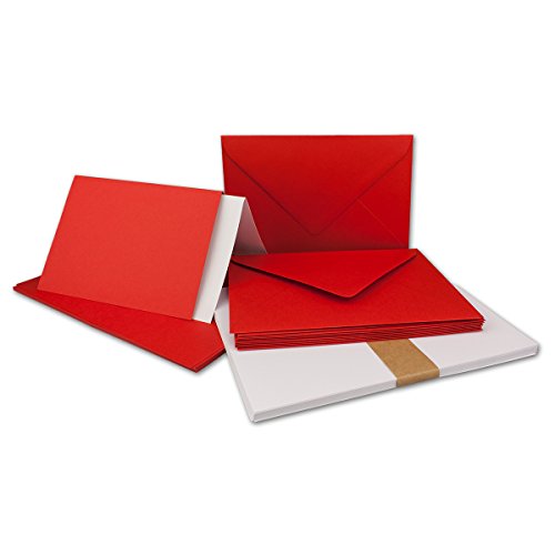 50x Faltkarten SET DIN A6/C6 mit Brief-Umschlägen in leuchtendes Rot - inklusive Einleger - 14,8 x 10,5 cm - Premium Qualität - FarbenFroh von FarbenFroh by GUSTAV NEUSER