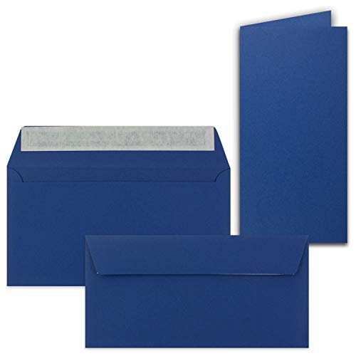 50x Faltkarten-Set mit Briefumschlägen DIN Lang in Dunkelblau (Blau) - 21 x 10,5 cm - Blank Klappkarten und Umschläge für Einladungen und Grüße zu Geburtstag und Hochzeit von FarbenFroh by GUSTAV NEUSER