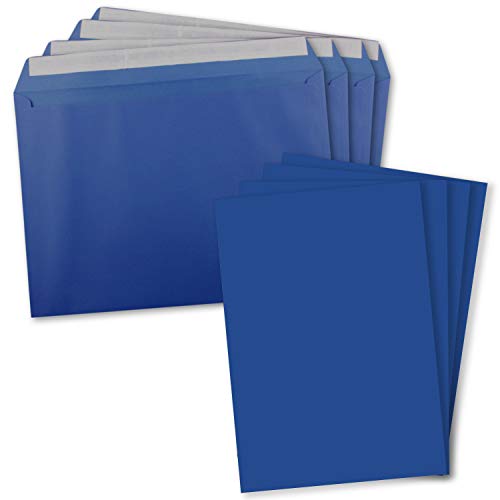 50x XXL Einzelkarten-Set in DIN A4 (21 x 29,7 cm) inkl. Umschlägen in DIN C4 - Royalblau - Briefumschlag mit Haftklebung - für Versand von Grußkarten, Urkunden und Gutscheinen geeignet von FarbenFroh by GUSTAV NEUSER