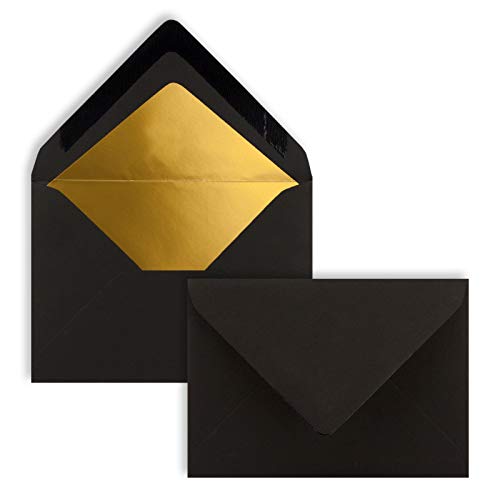 50x kleine Mini-Umschläge in Schwarz mit Goldfutter - DIN C7-8,1 x 11,4 cm - Nassklebung - 120g/m² - kleine Briefumschläge für Gutscheine, Geldgeschenke von FarbenFroh by GUSTAV NEUSER