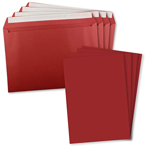 5x XXL Einzelkarten-Set in DIN A4 (21 x 29,7 cm) inkl. Umschlägen in DIN C4 - Dunkelrot - Briefumschlag mit Haftklebung - für Versand von Grußkarten, Urkunden und Gutscheinen geeignet von FarbenFroh by GUSTAV NEUSER