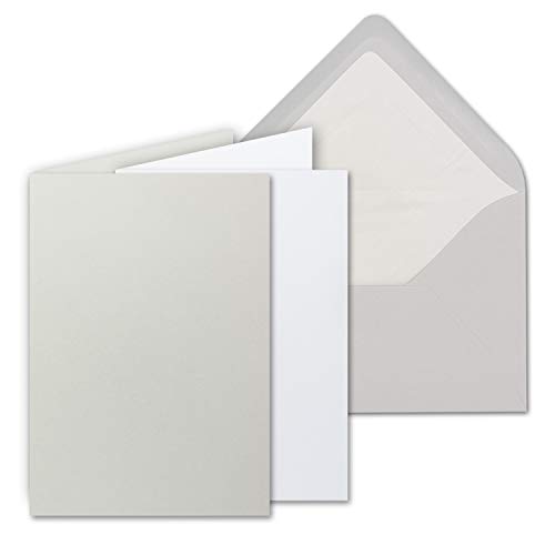 75 Sets - großes Kartenpaket, Hellgrau (Grau), matt, mit 75 Faltkarten, passenden weißen Einlegeblättern & 75 gefütterten Umschlägen - DIN B6, 12 x 17 cm - 120 x 170 mm von FarbenFroh by GUSTAV NEUSER