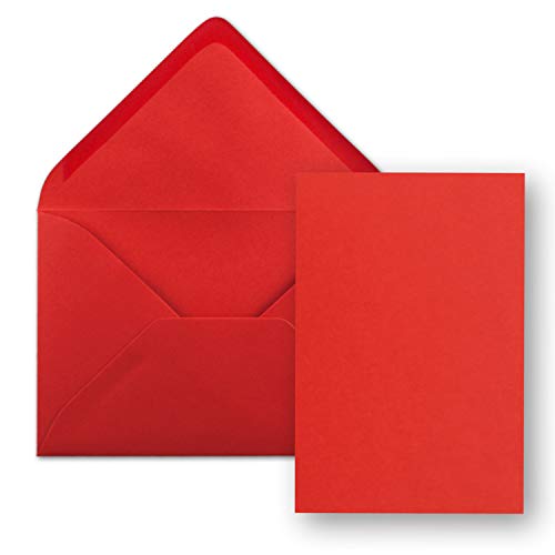 75 Stück Karte mit Umschlag Set - Einzel-Karten Din A5-14,8 x 21 cm Rot mit Brief-Umschlägen Din C5-15,4 x 22 cm Rot - Nassklebung von FarbenFroh by GUSTAV NEUSER