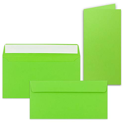 75x Faltkarten-Set mit Briefumschlägen DIN Lang in Hellgrün (Grün) - 21 x 10,5 cm - Blank Klappkarten und Umschläge für Einladungen und Grüße zu Geburtstag und Hochzeit von FarbenFroh by GUSTAV NEUSER