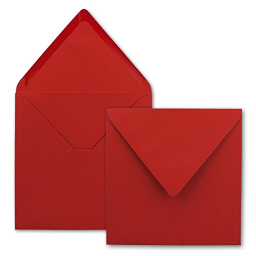 75x Quadratische Briefumschläge in Rot - 15,5 x 15,5 cm - ohne Fenster, mit Nassklebung - 110 g/m² - Für Einladungskarten zu Hochzeit, Geburtstag und mehr - Serie FarbenFroh von FarbenFroh by GUSTAV NEUSER