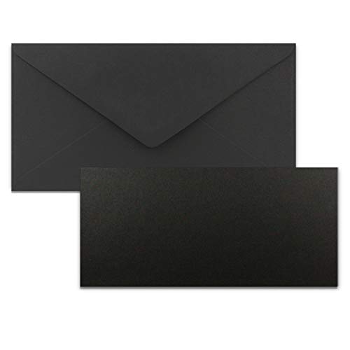 75x Stück Karte mit Umschlag Set Einzel-Karten Din Lang 9,9 x 21 cm Schwarz mit Brief-Umschlägen DIN Lang 11 x 22 cm Schwarz Nassklebung von FarbenFroh by GUSTAV NEUSER