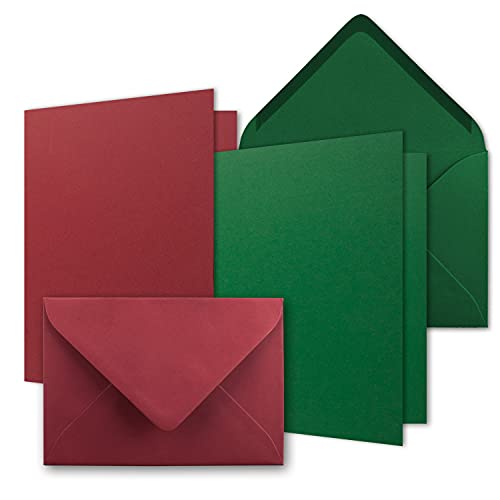 80x Karten-Set DIN B6 - Dunkelrot - Dunkelgrün - 12 x 17 cm Faltkarten mit Umschläge - 2 Farben - Nassklebung von FarbenFroh by GUSTAV NEUSER