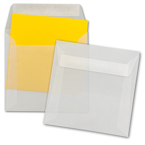 Briefumschläge Transparent - 50 Stück - quadratische Kuverts 15,5 x 15,5 cm - Starke Qualität - 92Gramm/m² - Haftklebung - ohne Fenster von FarbenFroh by GUSTAV NEUSER