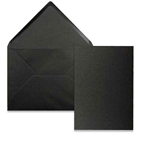 FarbenFroh by GUSTAV NEUSER 25 Stück Karte mit Umschlag Set - Einzel-Karten Din A5-14,8 x 21 cm schwarz mit Brief-Umschlägen Din C5-15,4 x 22 cm schwarz - Nassklebung von FarbenFroh by GUSTAV NEUSER