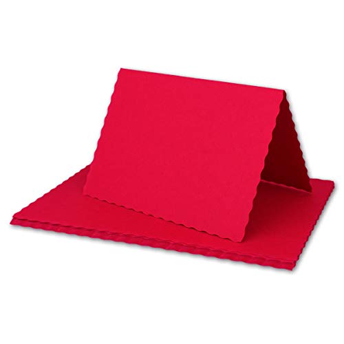 FarbenFroh by GUSTAV NEUSER 50x Faltkarten DIN A6 mit wellig gestanztem Rand - Rosen-Rot - 10,5 x 14,8 cm - Wellenschnitt Einladungs-Karten von FarbenFroh by GUSTAV NEUSER