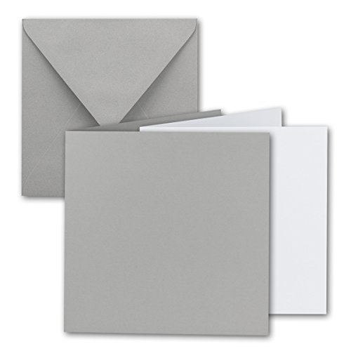 Quadratisches Falt-Karten-Set I 15 x 15 cm - mit Brief-Umschlägen & Einlege-Blätter I Hellgrau I 15 Stück I KomplettpaketI Qualitätsmarke: FarbenFroh® von GUSTAV NEUSER® von FarbenFroh by GUSTAV NEUSER
