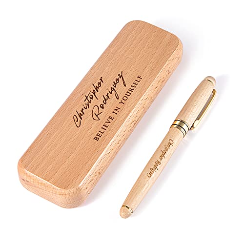 Farfume Personalisiertes graviertes Buchenholz-Stift-Set für Männer oder Frauen, personalisiertes Executive-Geschenk für Schriftsteller, Lehrer, Studenten (Stil 2) von Farfume