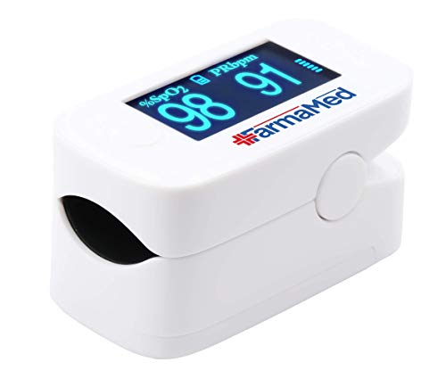 FARMAMED Multifunktion 3 in 1 Pulsoximeter, Oximeter, Professionelles Pulsoximeter für Sauerstoffsättigung, Herzfrequenz und Perfusionsindex, drehbares XXL OLED-Display, mit Schutzbehälter von FarmaMed