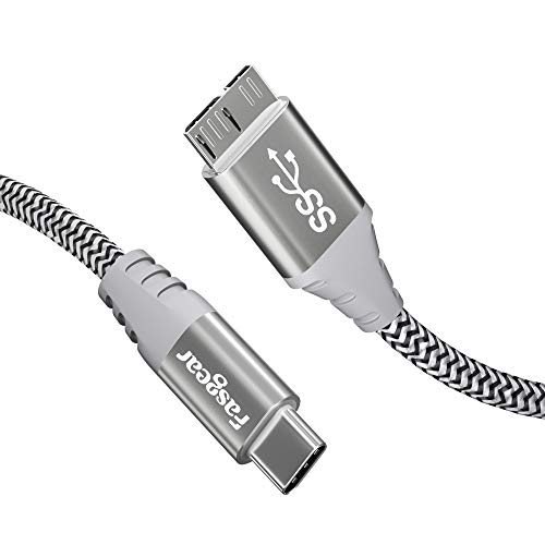 Fasgear 1 Stück 1m USB C zu Micro B Kabel Nylon Geflochtener Metallstecker Typ C zu Micro 3.0 Kabel Schnellladung 5 Gbit/s Sync Kompatibel mit Toshiba Canvio, Galaxy S5 Note 3 und mehr (Grau) von Fasgear
