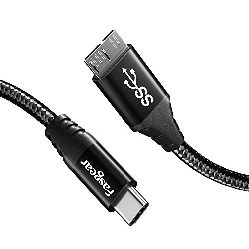 Fasgear 1 Stück 1m USB C zu Micro B Kabel Nylon Geflochtener Metallstecker Typ C zu Micro 3.0 Kabel Schnellladung 5 Gbit/s Sync Kompatibel mit Toshiba Canvio, Galaxy S5 Note 3 und mehr (Schwarz) von Fasgear