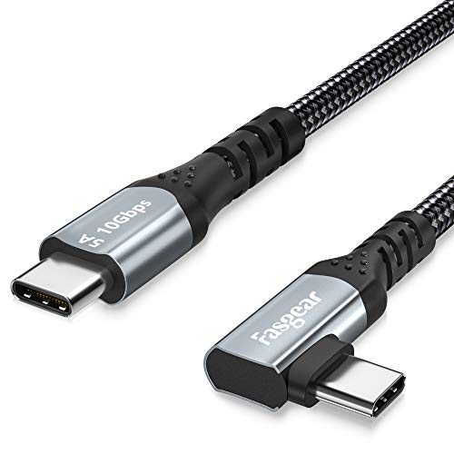 Fasgear 100W USB-C-Kabel mit E-Marker-Chip, 1m 90 Grad 5A Stromversorgung USB 3.1 Gen 2 Typ C bis C 10 Gbit/s Daten-Schnellladekabel Kompatibel mit Google Pixel 4XL, Mac-book, Pixelbook, S20, Schwarz von Fasgear