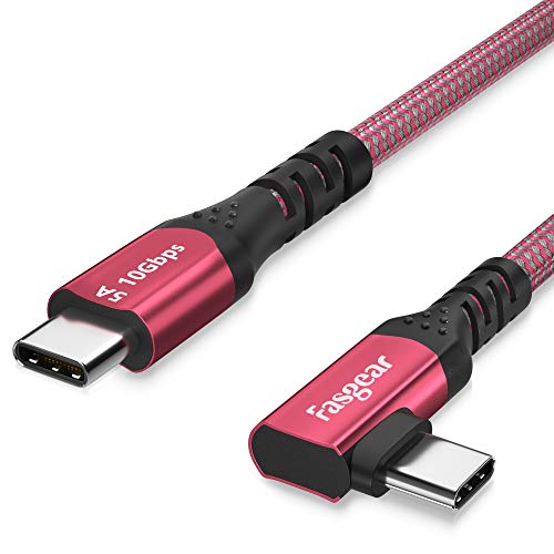 100W USB C zu Typ C 3.1 Gen 2 Kabel 3m, Fasgear 90 Grad 5A PD mit E-Marker-Chip 4K@60Hz Videoübertragung (10 Gbit/s) Kompatibel für Link, VR-Headset, PC-Spiele, Dockingstationen Rot von Fasgear
