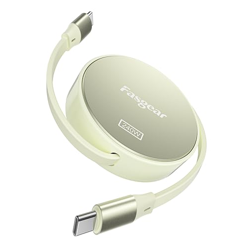 Fasgear 240W USB C auf USB C Kabel 1m Einziehbares 5A Schnellladekabel Typ C für 100W USB C Ladegerät [4-Stretch-Länge] Kompatibel mit i-Phone 15 Plus, Sam-Sung W24, Galaxy S23 / Note 10+ (Gold) von Fasgear