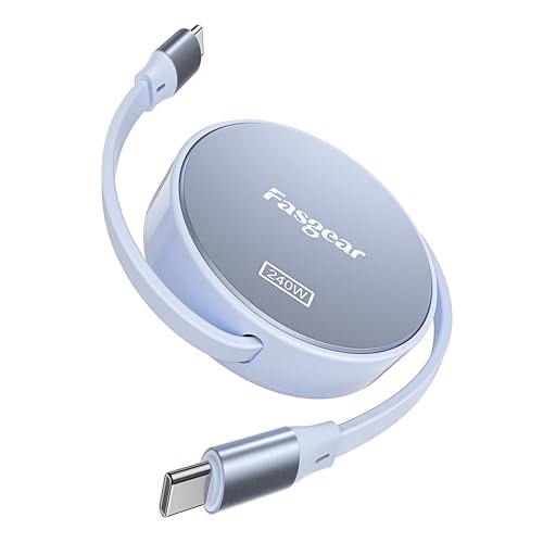 Fasgear 240W USB C auf USB C Kabel 1m Einziehbares 5A Schnellladekabel Typ C für 100W USB C Ladegerät [4-Stretch-Länge] Kompatibel mit i-Phone 15 Pro, Kamera, Sam-Sung Tab S9 Ultra (Lila) von Fasgear