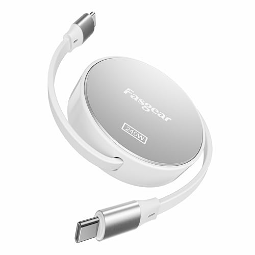 Fasgear USB C Kabel,240W PD3.1 Ladekabel Einziehbar Schnellladekabel 1m,4-stufige Länge Voreingestellter USB C 2.0 Ladekabel für Mac-Book Pro/i-Phone16/15 Pro Max/i-Pad/Mac-Book/Sam-Sung(Silber) von Fasgear