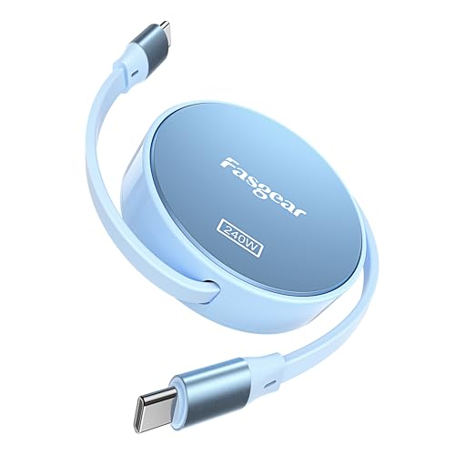 Fasgear 240W USB C auf USB C Kabel 1m Einziehbares 5A Schnellladekabel Typ C für 100W USB C Ladegerät [4-Stretch-Länge] Kompatibel mit i-Phone 15 Pro Max, Le-novo Y7000P, Surface Pro 9 (Blau) von Fasgear