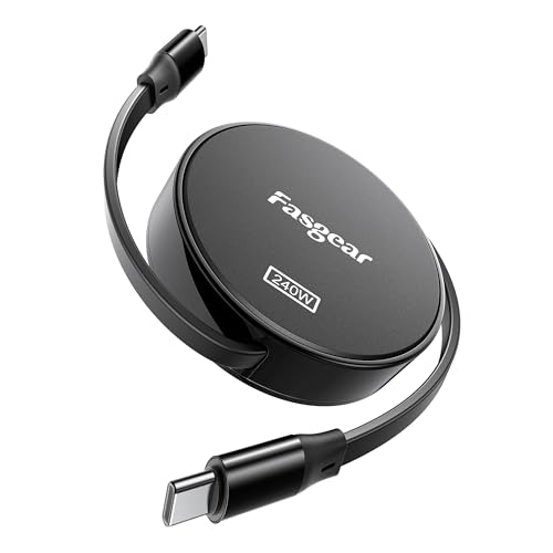 Fasgear 240W USB C auf USB C Kabel 1m Einziehbares 5A Schnellladekabel Typ C für 100W USB C Ladegerät [4-Stretch-Länge] Kompatibel mit i-Phone 15 Sam-Sung Galaxy Z Flip5 S23 Mac-Book Pro (Schwarz) von Fasgear