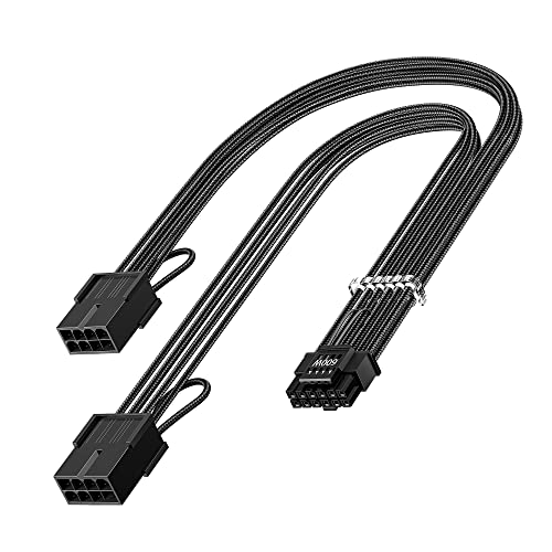 Fasgear 30cm PCI-e 5.0 12VHPWR Verlängerungskabel,16(12+4)Pin Stecker zu PCIE 5.0 2x8(6+2)Pin Buchse Sleeved Extender Kabel,GPU-Kabel kompatibel für GeForce RTX 3090ti/4070ti/4070/4080/4090(Schwarz) von Fasgear