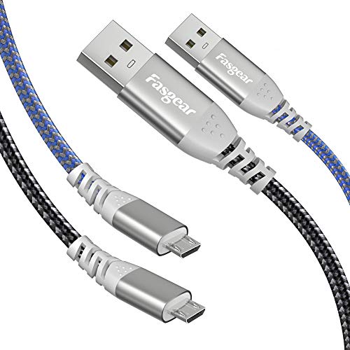 Fasgear 5m Micro-USB-Kabel, 2 Pack langes Schnellladekabel Micro-USB-Sync-Kabel Kompatibel mit PS4-Controller, X-Box, Galaxy S7 / S6, Sony, Nexus, Überwachungskamera, Babyphone (Schwarz&Blau) von Fasgear