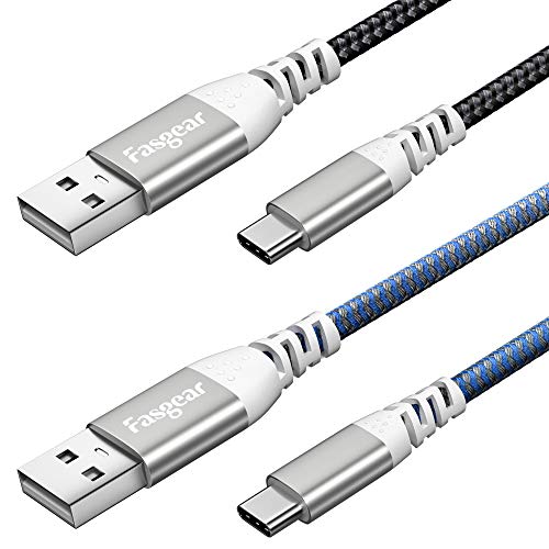 Fasgear 5m USB C-Kabel, 2 Pack Super langes Schnellladen USB 2.0 Typ C-Kabel Geflochtenes Nylon-Schnellladegerät Kompatibel für Galaxy S10 Plus/S20 Ultra,Pixel 4 XL,LG V30,Switch (5m, Schwarz&Blau) von Fasgear