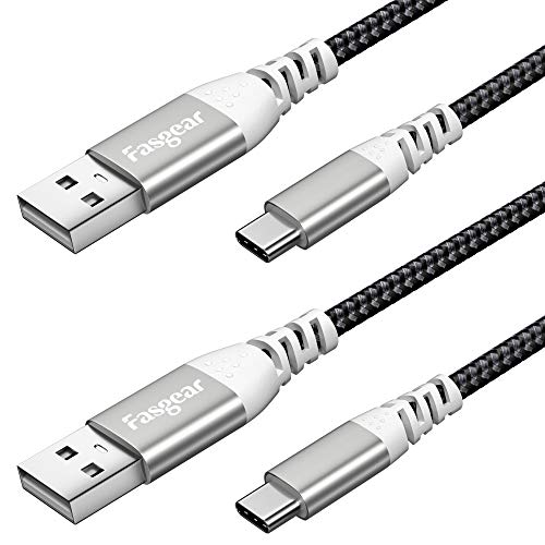 Fasgear 5m USB C-Kabel, 2 Pack Super langes Schnellladen USB 2.0 Typ C-Kabel Geflochtenes Nylon-Schnellladegerät Kompatibel für Galaxy S9/S10 Plus/S20 Ultra, Pixel 4 XL, LG V30,Switch (5m, 2 Schwarz) von Fasgear