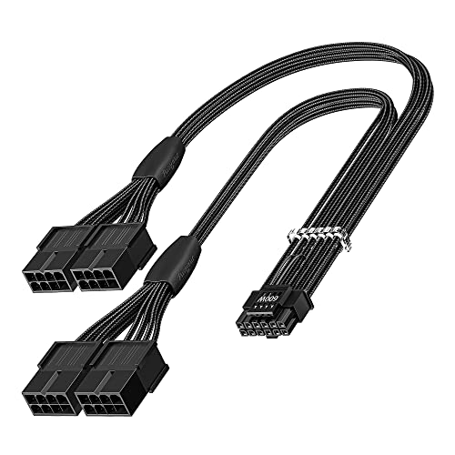 Fasgear PCI-e 5.0 Verlängerungskabel, 16Pin (12+4) Stecker auf PCI-E 5.0 4x8 (6+2) Pin Buchse Sleeved Verlängerungskabel, 40cm 12VHPWR Kabel Kompatibel für GPU RTX 3090Ti 4080 4090 4070Ti (Schwarz) von Fasgear