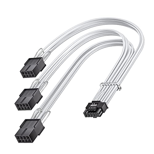 Fasgear PCI-e 5.0 Verlängerungskabel, 16pin(12+4) Stecker auf PCI-E 5.0 3x8-polige Buchse, gesleevtes Verlängerungskabel, 30cm 12VHPWR Kabel kompatibel für RTX 3090Ti 4080 4090 4070Ti(Weiß) von Fasgear