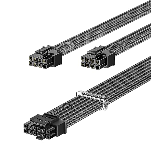Fasgear PCIe 5.0 Netzkabel 70cm-16pin(12+4) 12VHPWR Anschluss für RTX 3090ti/4070ti/4070/4080/4090 auf 2x8pin(6+2) PCI-e Stecker GPU Sleeved Kabel Kompatibel für ASUS EVGA Seasonic Modular Netzteil von Fasgear