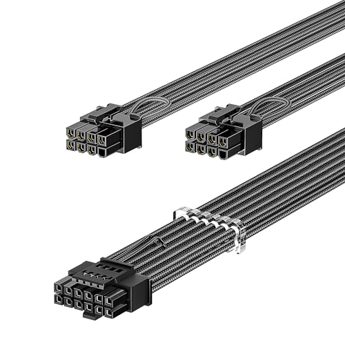 Fasgear PCIe 5.0 Netzkabel 70cm-16pin(12+4) 12VHPWR(12V-2x6) Anschluss für RTX 3090ti/4070ti/4070/4080/4090 auf 2x8pin(6+2) PCI-e Stecker GPU Sleeved Kabel für ASUS EVGA Seasonic Modular Netzteil von Fasgear