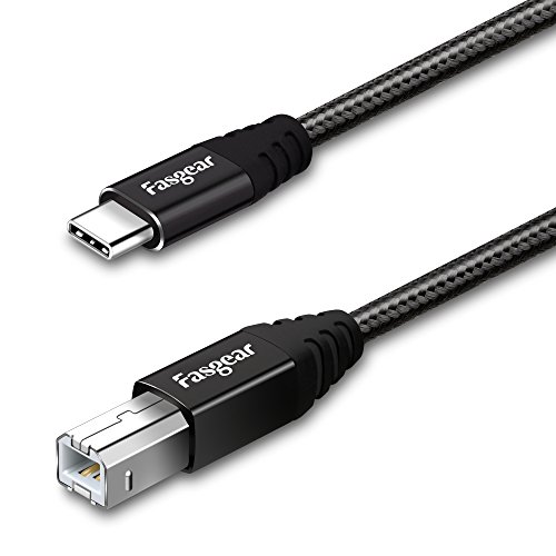 Fasgear Typ C auf USB B-Kabel, Nylon-Geflecht-Druckerscannerkabel mit Metallanschluss Kompatibel mit HP, Canon, Druckern und mehr (1,8 m, Schwarz) von Fasgear
