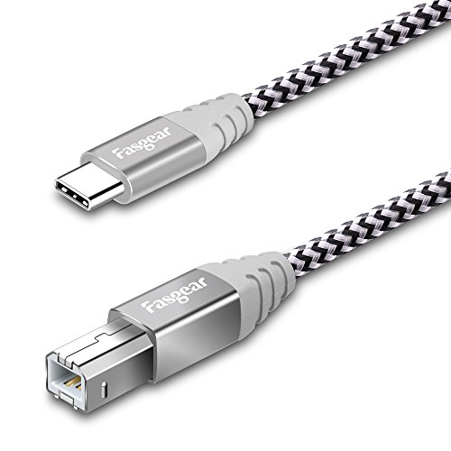 Fasgear Typ C auf USB B Kabel, Nylon Geflochtenes Druckerscannerkabel mit Metallanschluss Kompatibel mit HP, Canon, Druckern und mehr (1,8m, Grau) von Fasgear