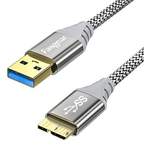 Fasgear USB 3.0 zu Micro B Kabel - Nylon geflochten 5 Gbit/s Lade- und Synchronisationskabel Kompatibel für Galaxy Note 3, Festplatte, mobile Festplatte(1m, Grau) von Fasgear