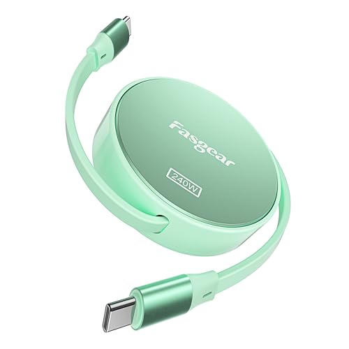 Fasgear USB C Kabel,240W PD3.1 Ladekabel Einziehbar Schnellladekabel 1m,4-stufige Länge Voreingestellter USB C 2.0 Ladekabel für Mac-Book Pro/i-Phone16/15 Pro Max/i-Pad/Mac-Book/Sam-Sung(Grün) von Fasgear