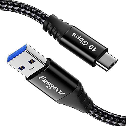 Fasgear USB C Kabel 1.5m-USB A zu Typ C 3.2 Gen 2 Kabel geflochten 10Gbps Android Auto Typ C Datenkabel Schnellladung Kompatibel für tragbare SSD Galaxy S23 X-Box PS5 Controller USB-C Geräte(Schwarz) von Fasgear