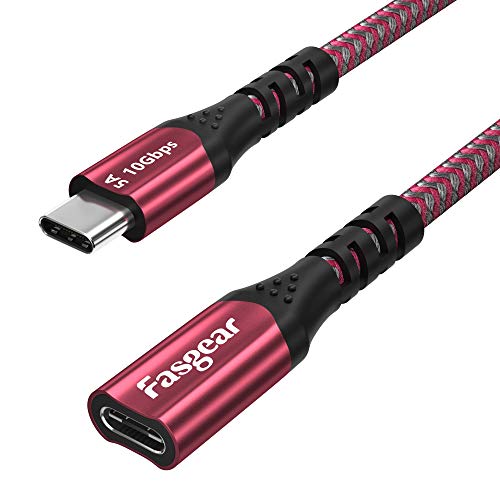 Fasgear USB-C-Verlängerungskabel, 10 Gbit/s, Typ C USB 3.1 Gen 2, unterstützt 4K-Video-Ausgang, kompatibel für Thunderbolt 3 Port, Mac-Book Pro, Dell XPS, Switch, USB-C Hub, PS VR2 (0,5 m, Rot) von Fasgear