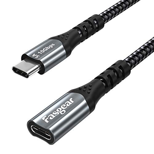 Fasgear USB-C-Verlängerungskabel, 10 Gbit/s, Typ C USB 3.1 Gen 2, unterstützt 4K-Video-Ausgang, kompatibel für Thunderbolt 3 Port, Mac-Book Pro, Dell XPS, Switch, USB-C Hub (0,5 m, Schwarz) von Fasgear