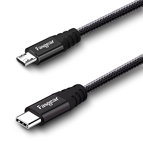 Fasgear USB C auf Micro-USB-Kabel [0,3 m] Mit Nylon geflochtenes Typ C auf Micro-USB-Kabel Kompatibel mit Galaxy S7 / S7, HTC One / 10 und mehr (Schwarz) von Fasgear