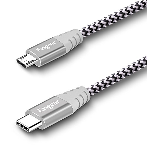 Fasgear USB C auf Micro-USB-Kabel [1 m] Mit Nylon geflochtenes Typ C auf Micro-USB-Kabel Kompatibel mit Galaxy S7 / S7, HTC One / 10 und mehr (Grau) von Fasgear