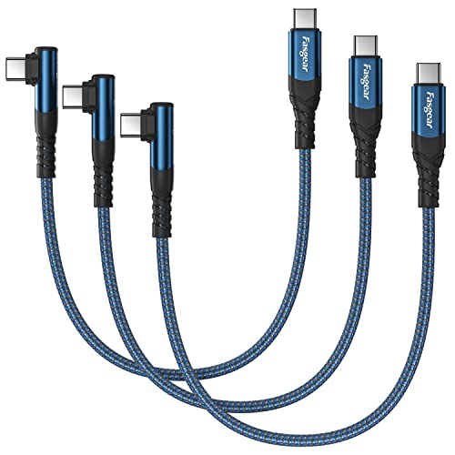 Fasgear USB C auf USB C Kabel, 3 Pack 30 cm 60 W Typ C auf Typ C rechtwinklig 90 Grad, PD-Schnellladekabel, kompatibel mit Galaxy S22 S21 S20 Mac-Book i-Pad Pro i-Pad Air (Blau) von Fasgear